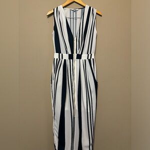 WILDFIRE HIGH-Low Gold Zip Feature Striped Dress
